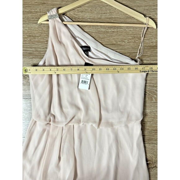 ADRIANNA PAPELL Embellished chiffon pink Blush color One-Shoulder SZ 14 - Picture 9 of 14